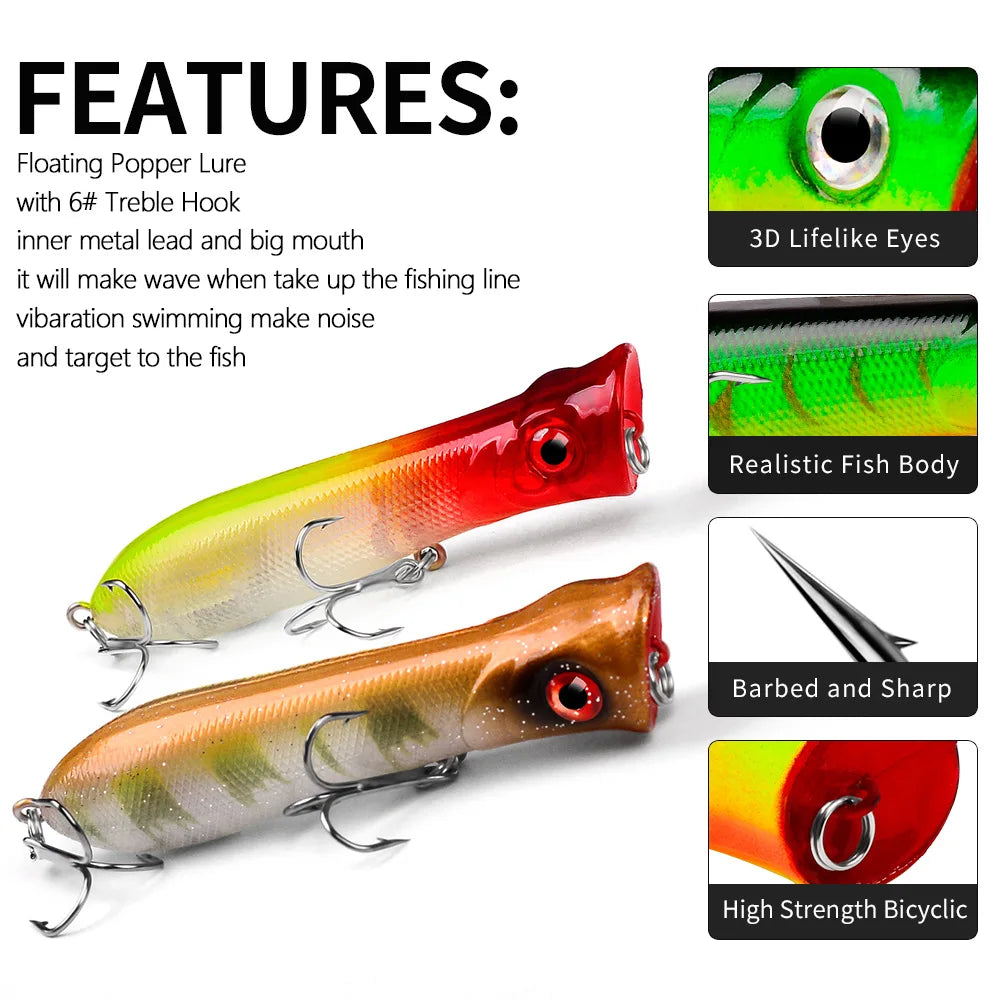 Topwater Popper Floating Hard Bait 8cm 12g