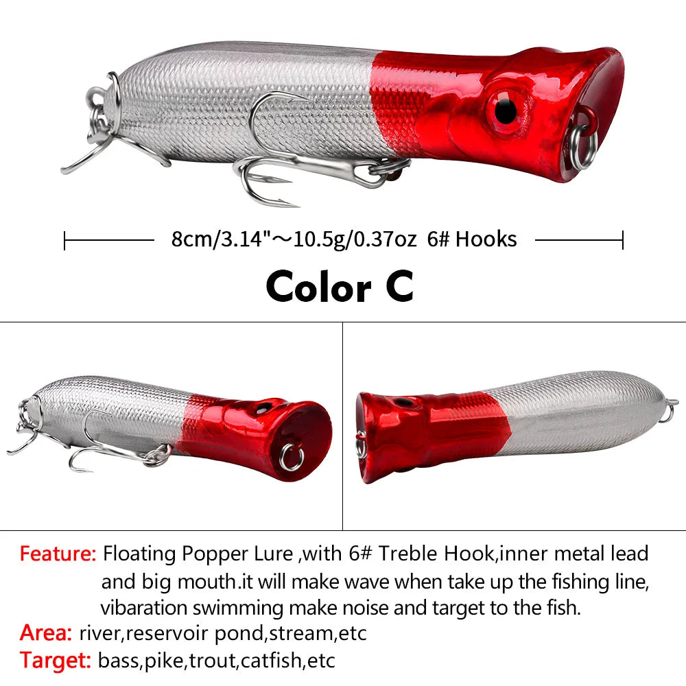 Topwater Popper Floating Hard Bait 8cm 12g