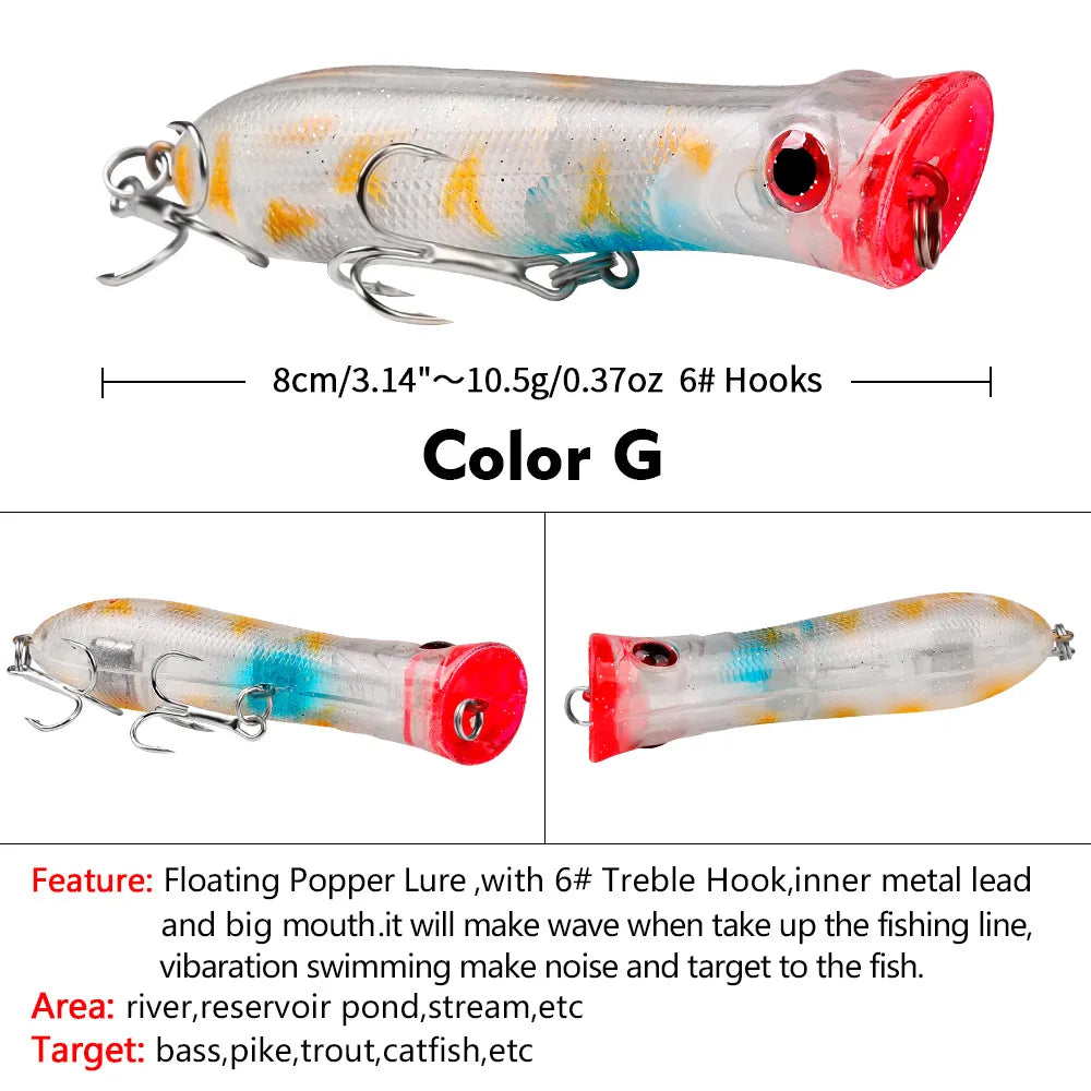 Topwater Popper Floating Hard Bait 8cm 12g