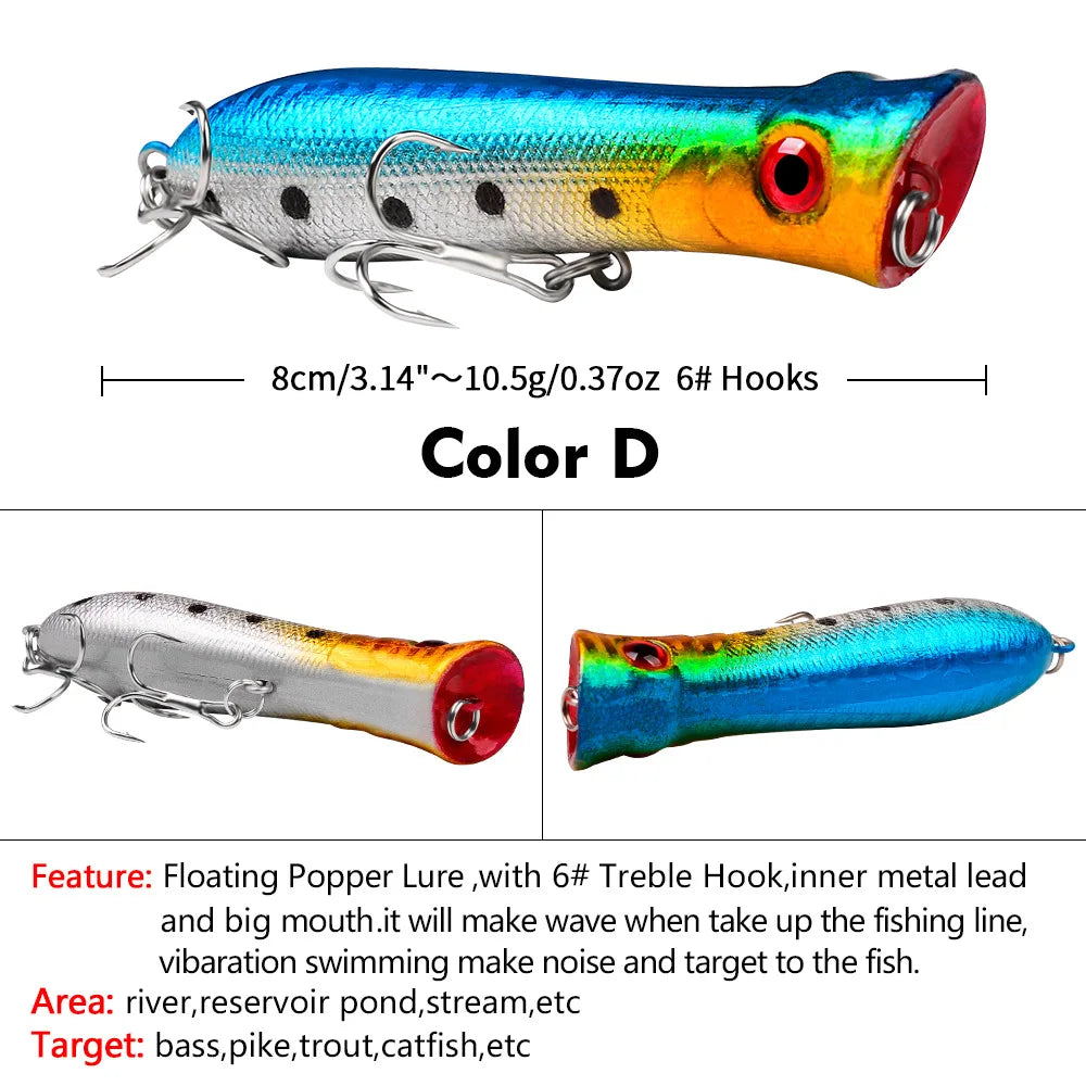 Topwater Popper Floating Hard Bait 8cm 12g