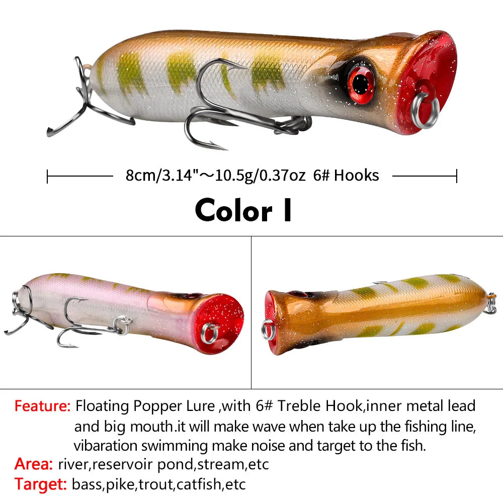 Topwater Popper Floating Hard Bait 8cm 12g