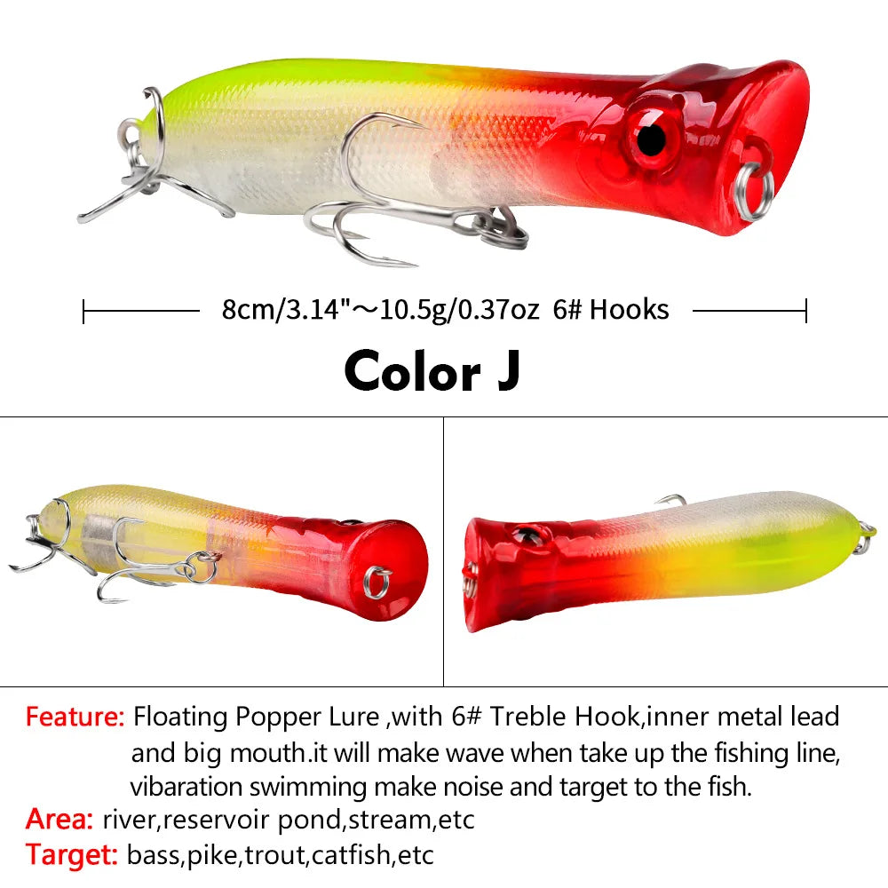 Topwater Popper Floating Hard Bait 8cm 12g