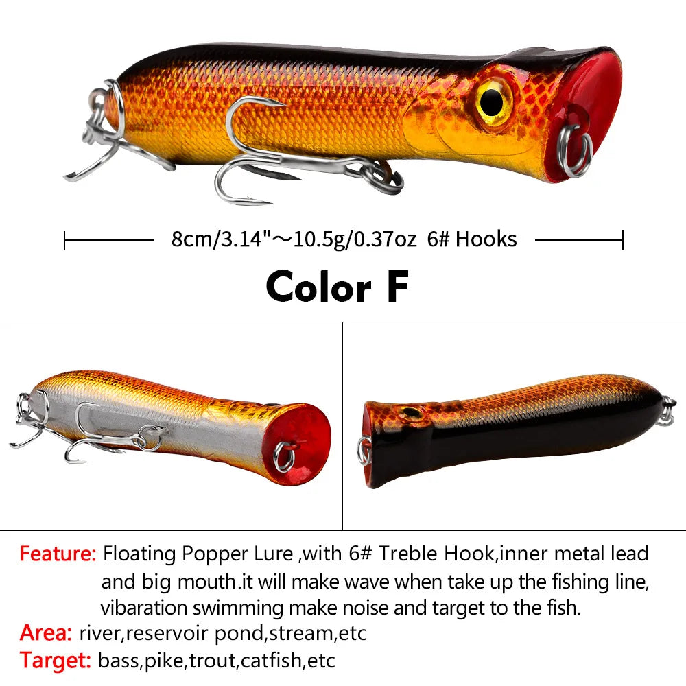 Topwater Popper Floating Hard Bait 8cm 12g