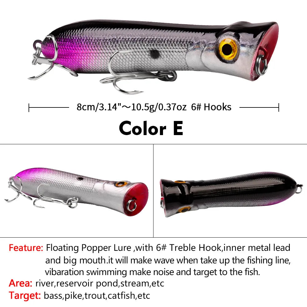 Topwater Popper Floating Hard Bait 8cm 12g