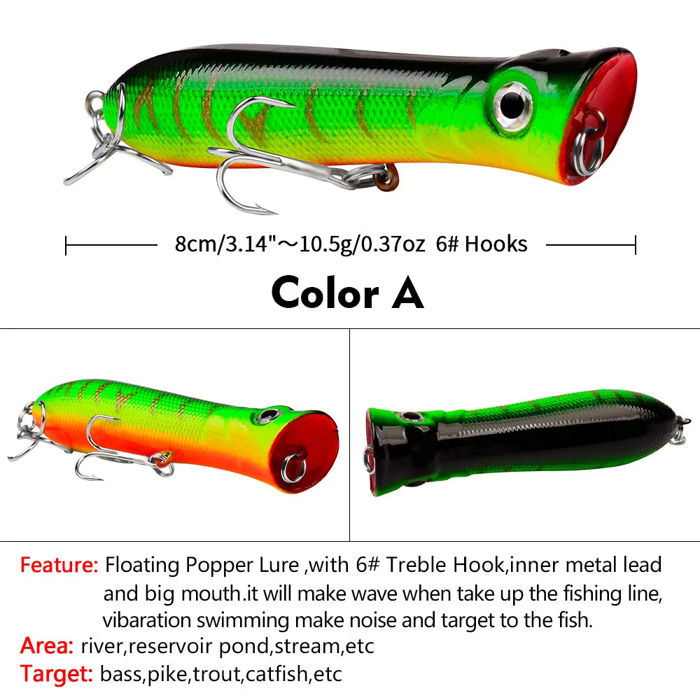 Topwater Popper Floating Hard Bait 8cm 12g