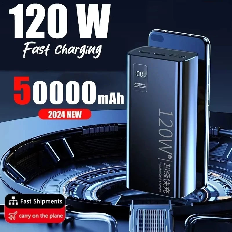 120W 50000mAh Power Bank – High Capacity Fast Charger for iPhone & Samsung