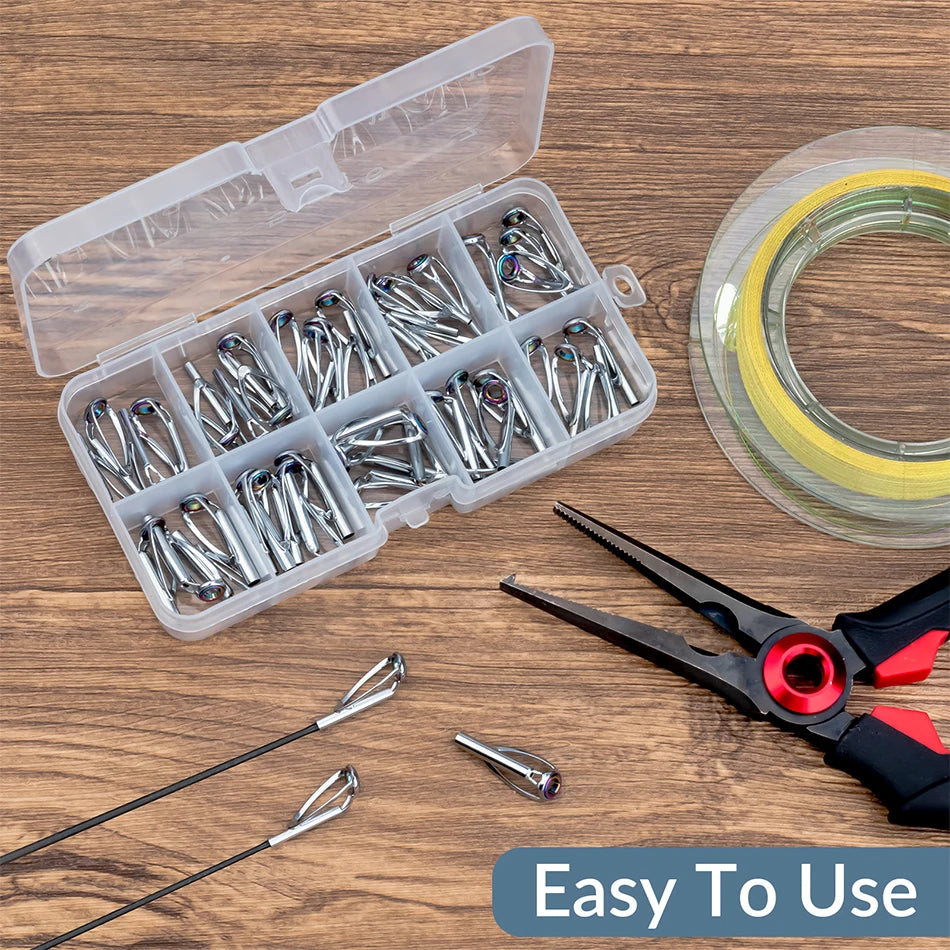 50pcs Fishing Rod Top Tip Repair Kit – Stainless Steel 1.2–3.2mm