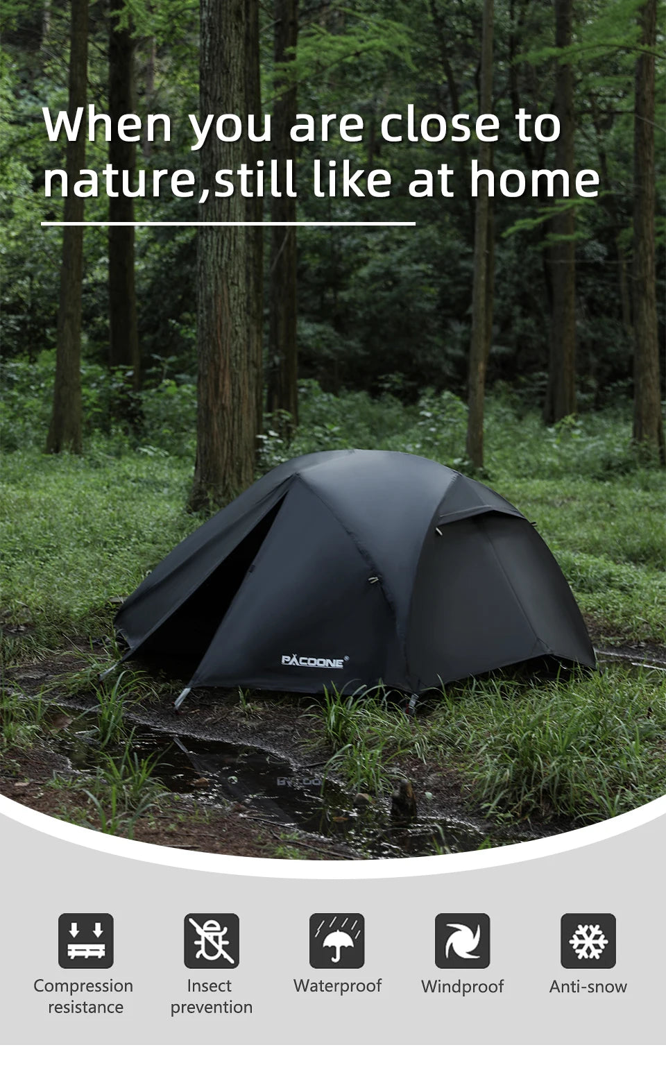 PACOONE Ultralight 20D Nylon Camping Tent