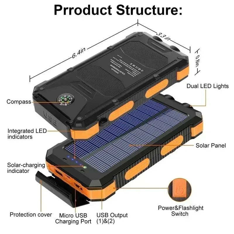 100000mAh Solar Power Bank Fast Charging Waterproof