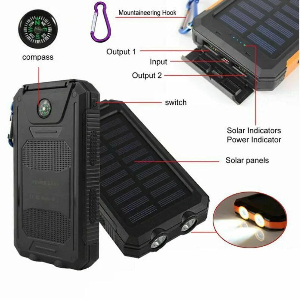 100000mAh Solar Power Bank Fast Charging Waterproof