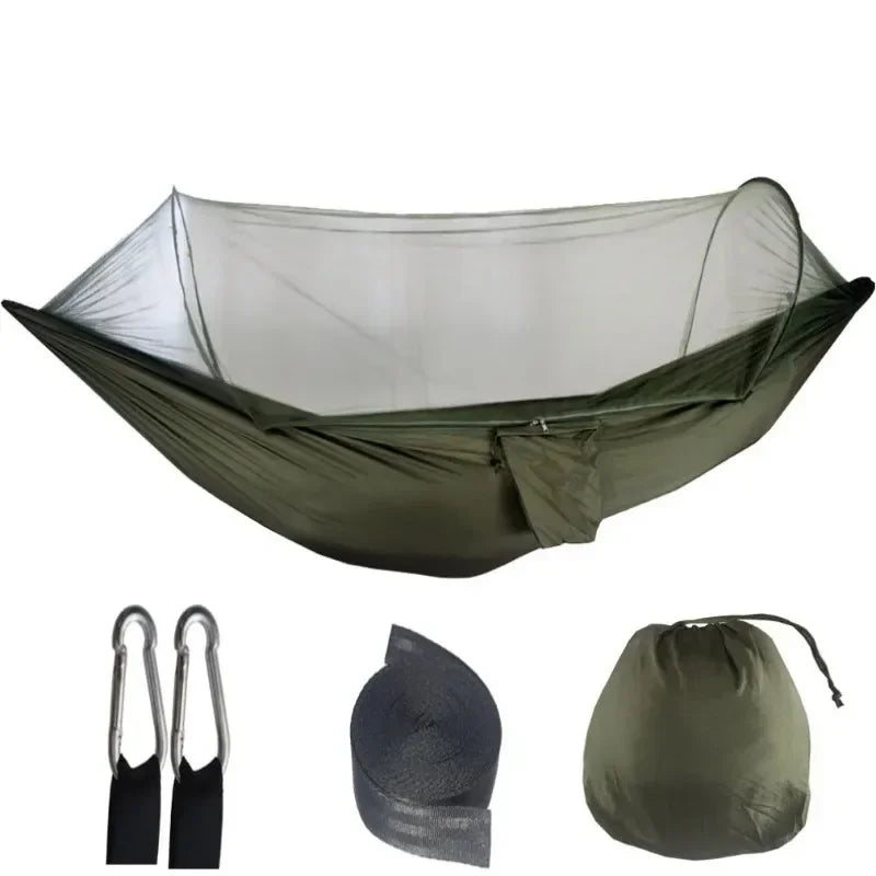 250x120cm Outdoor Hammock with Net – Lightweight Camping & Travel Parachute Fabric