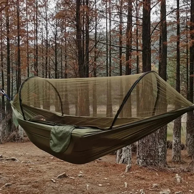 250x120cm Outdoor Hammock with Net – Lightweight Camping & Travel Parachute Fabric