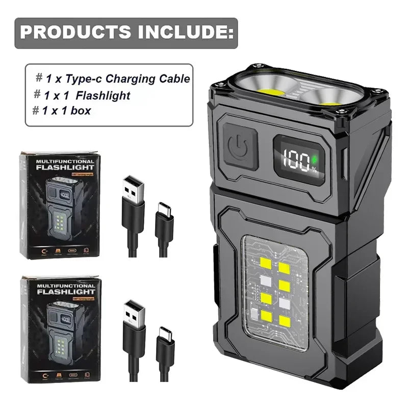 Mini USB Rechargeable LED Flashlight – Super Bright with COB Emergency Light & Magnet
