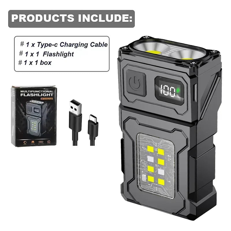 Mini USB Rechargeable LED Flashlight – Super Bright with COB Emergency Light & Magnet