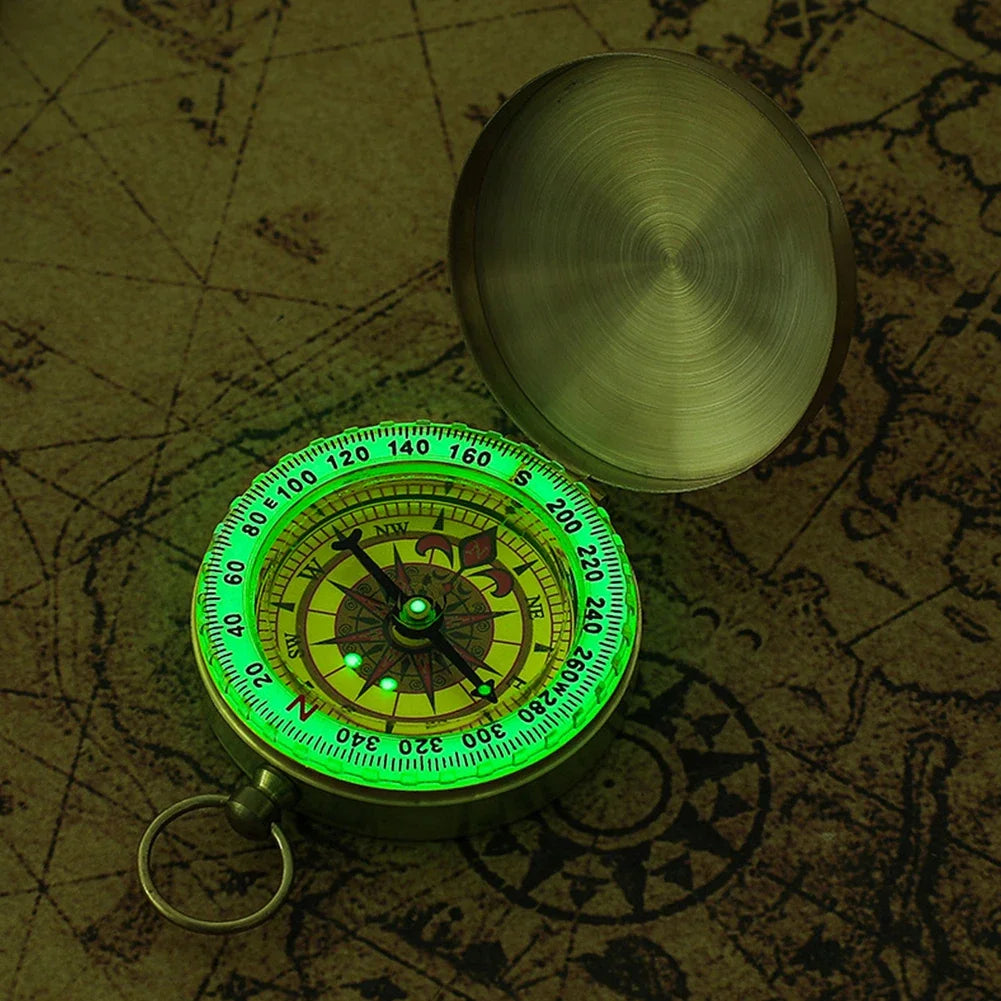 Mini Copper Navigation Compass – Waterproof Luminous Outdoor Flip Compass