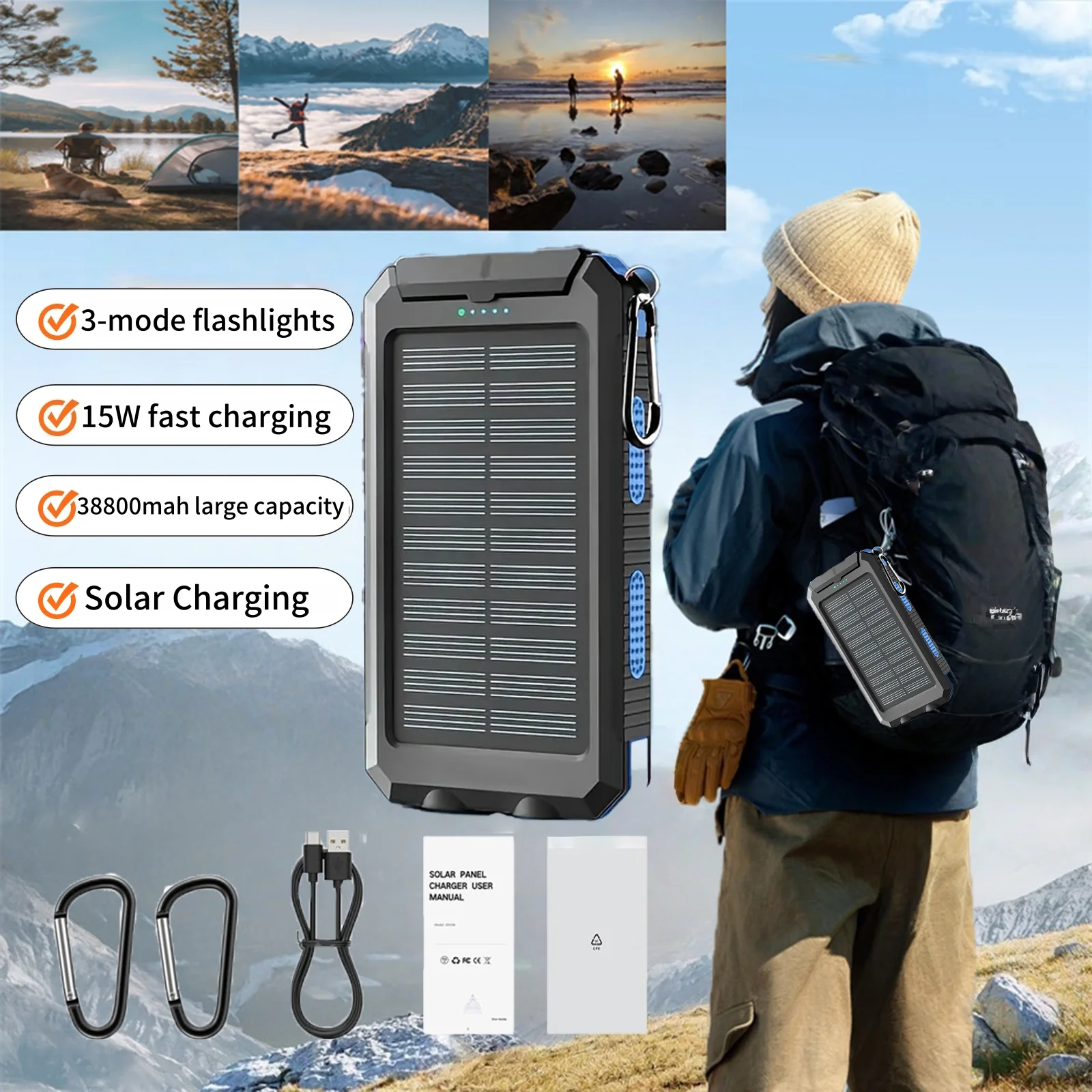 38800mAh Waterproof Solar Power Bank