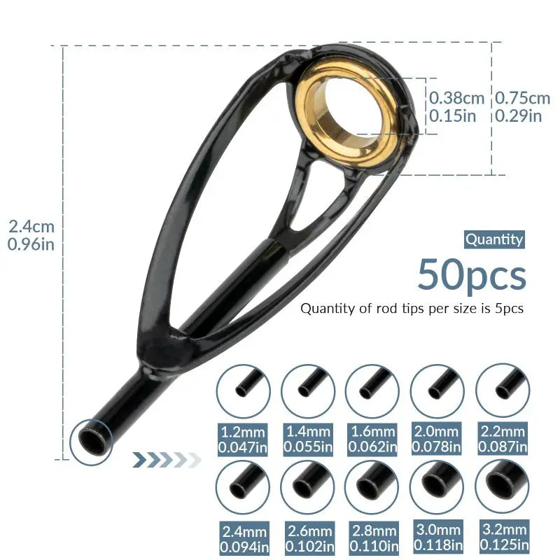 50pcs Fishing Rod Top Tip Repair Kit – Stainless Steel 1.2–3.2mm