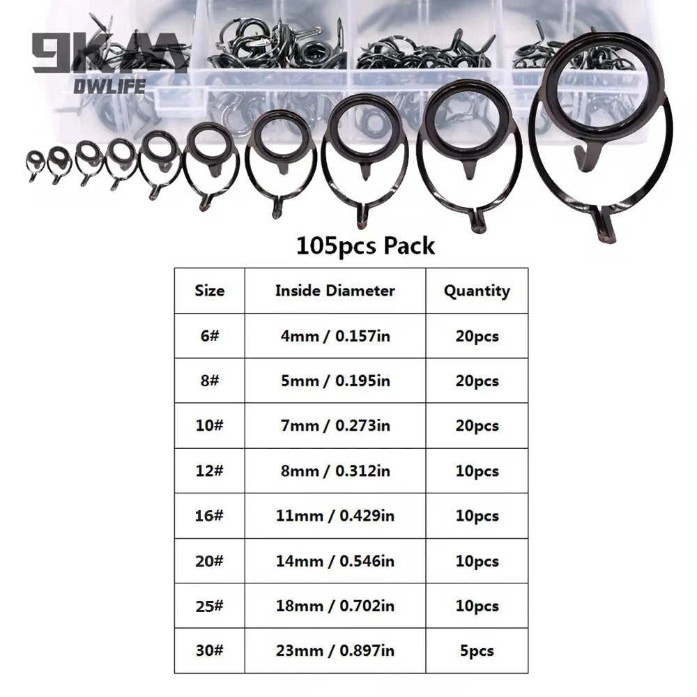 Fishing Rod Guide Repair Kit – 9~200Pcs Stainless Steel with Ceramic Rings