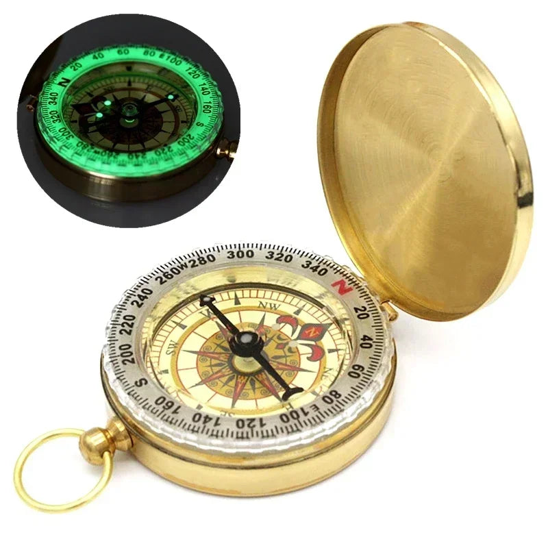 Brass Pocket Compass – Outdoor Hiking & Camping with Luminous Display