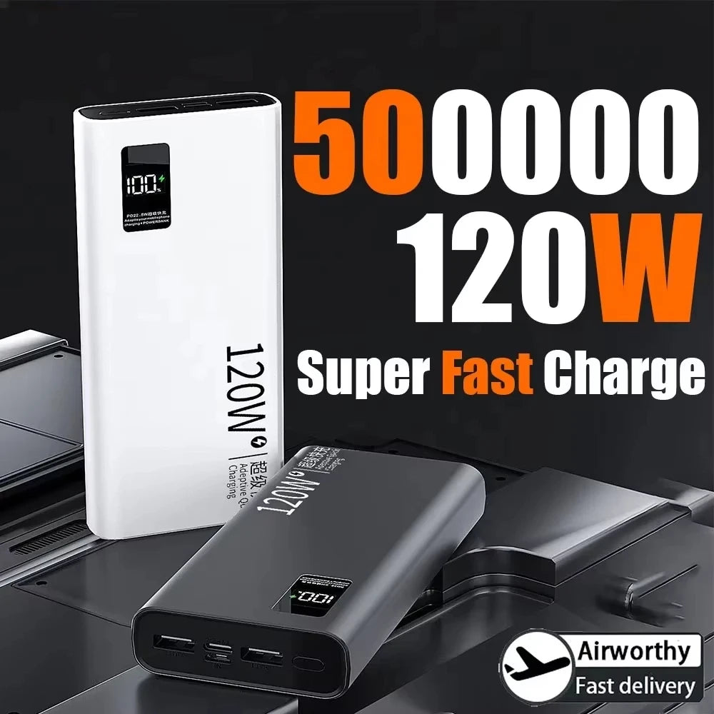 120W 50000mAh Power Bank – High Capacity Fast Charger for iPhone & Samsung