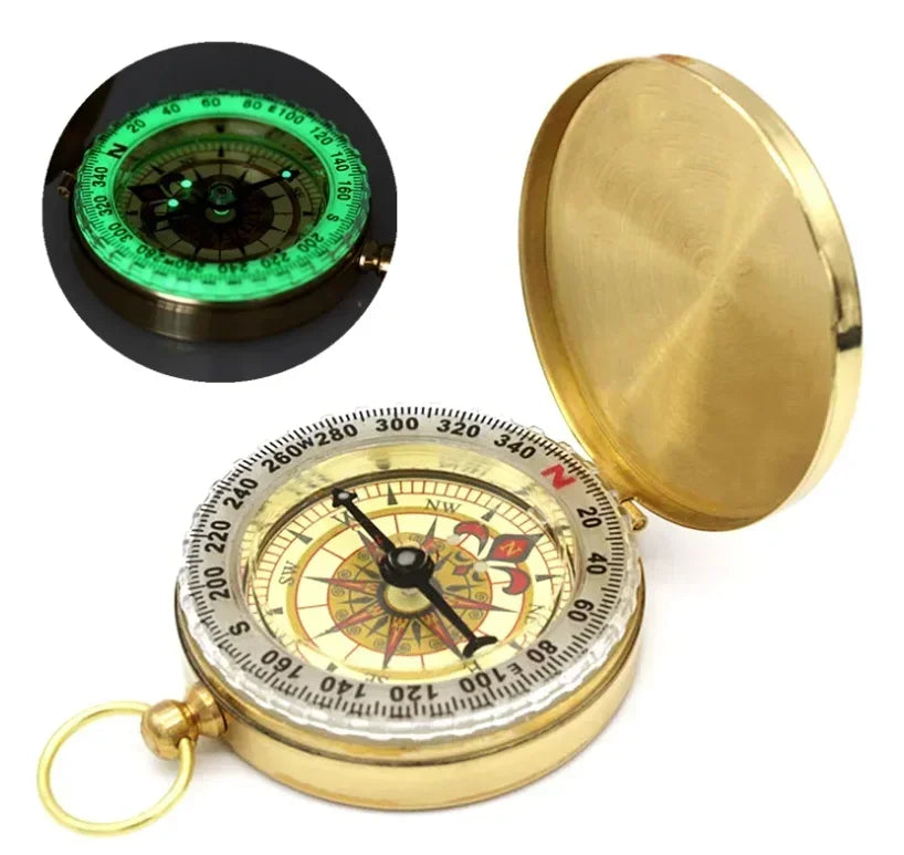 Brass Pocket Compass – Outdoor Hiking & Camping with Luminous Display