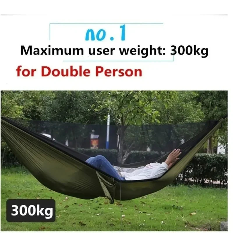 250x120cm Outdoor Hammock with Net – Lightweight Camping & Travel Parachute Fabric