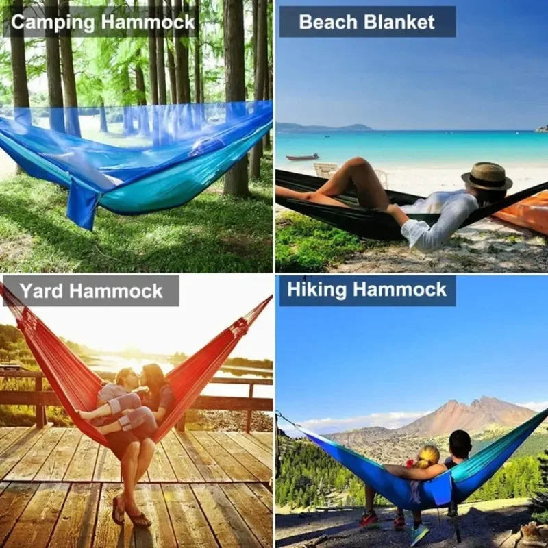 250x120cm Outdoor Hammock with Net – Lightweight Camping & Travel Parachute Fabric