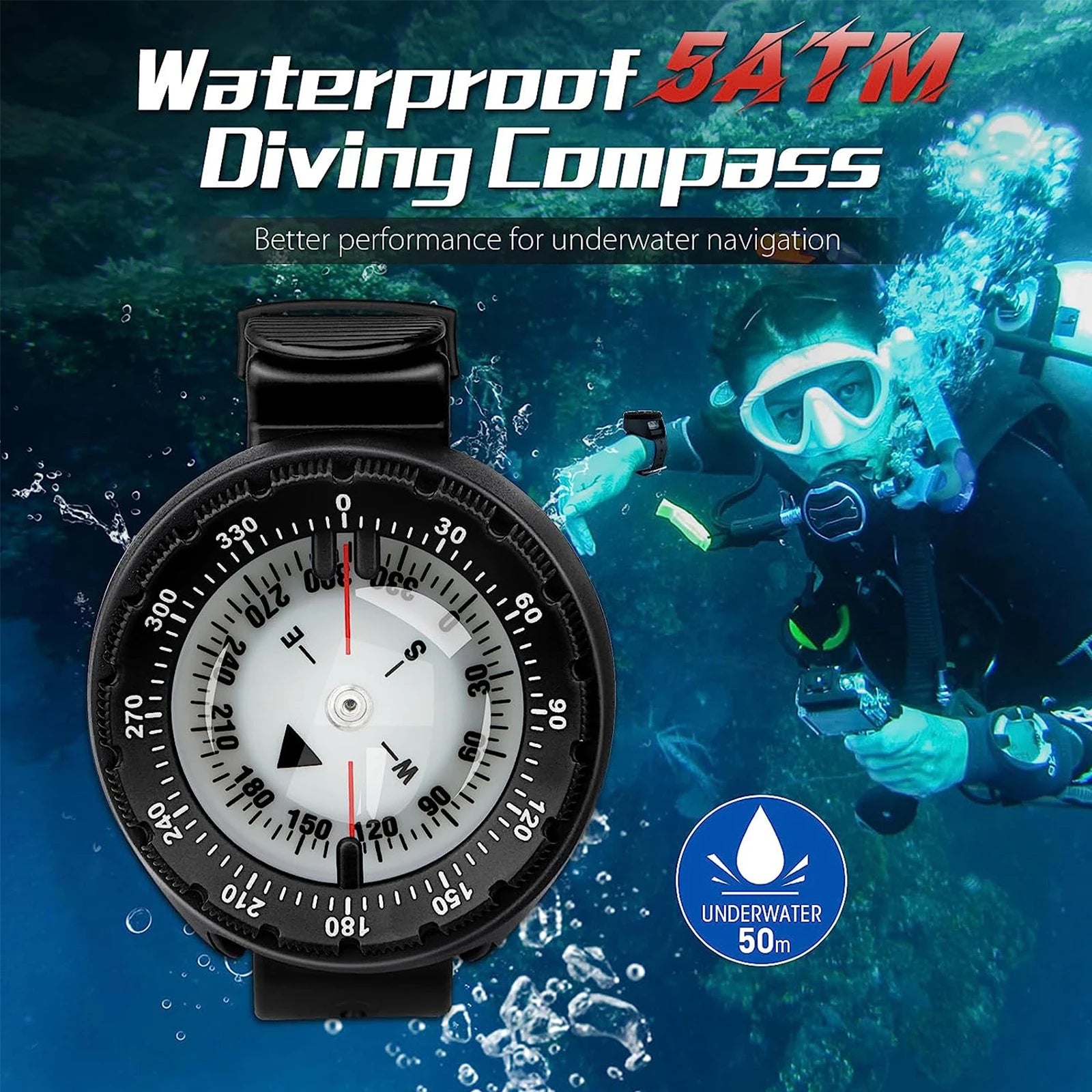Digital Underwater Diving Compass – 50m Waterproof Scuba Navigator