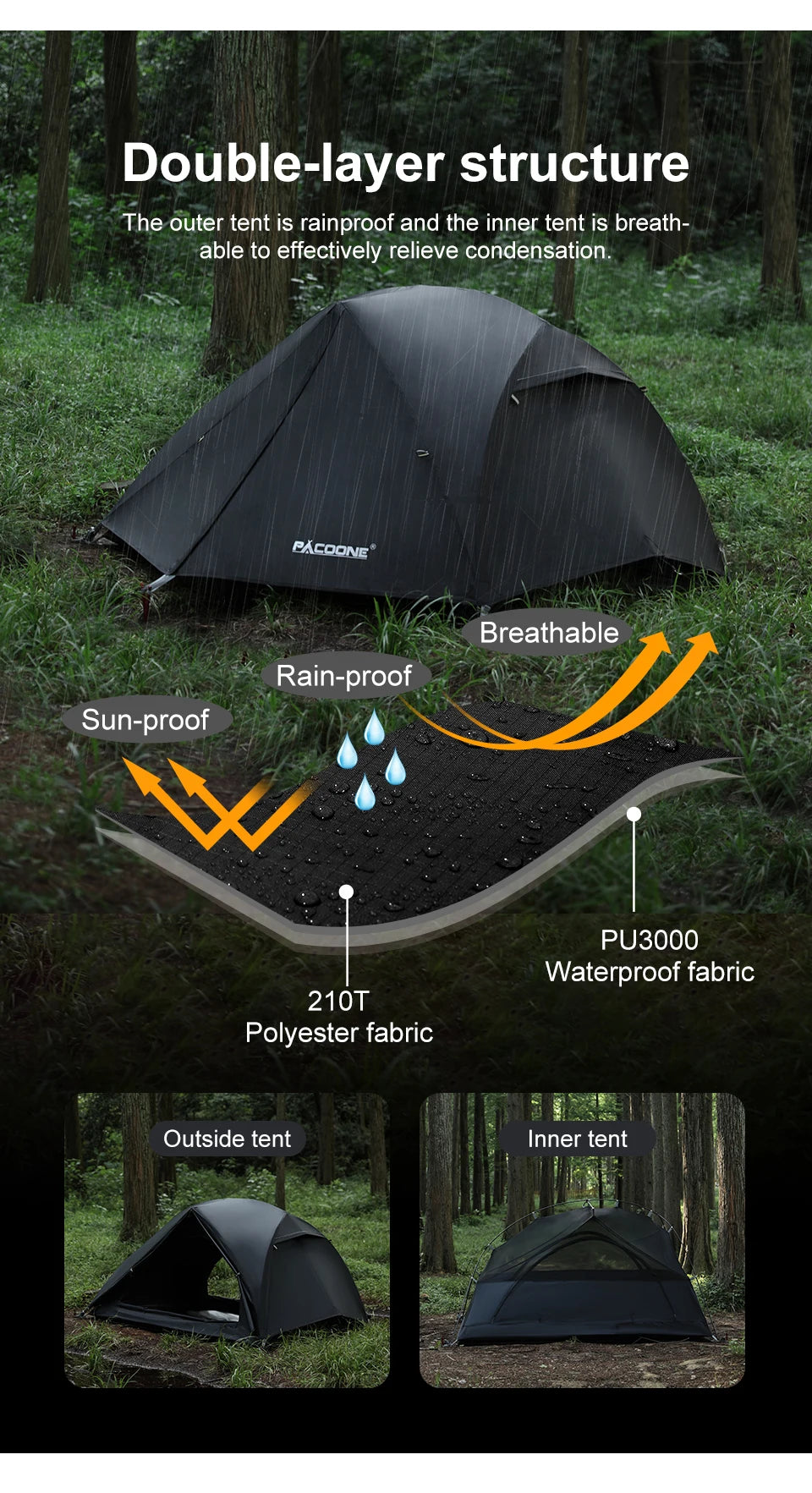 PACOONE Ultralight 20D Nylon Camping Tent