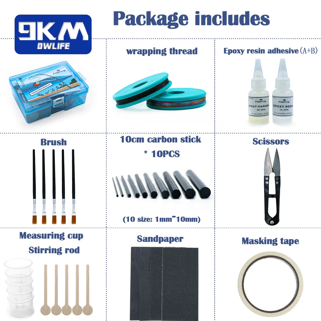 Fishing Rod Repair Kit with Epoxy & Carbon Fiber Sticks