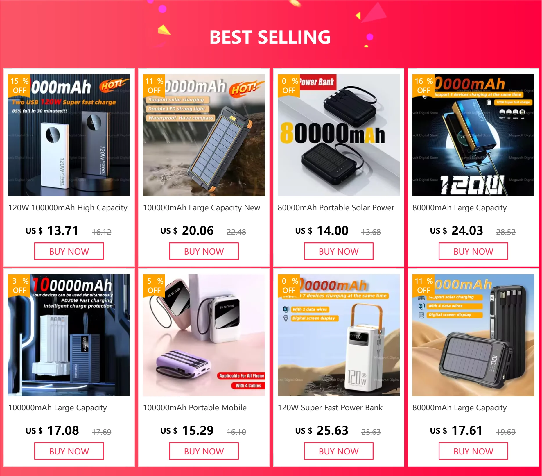 100000mAh Solar Power Bank Fast Charging Waterproof