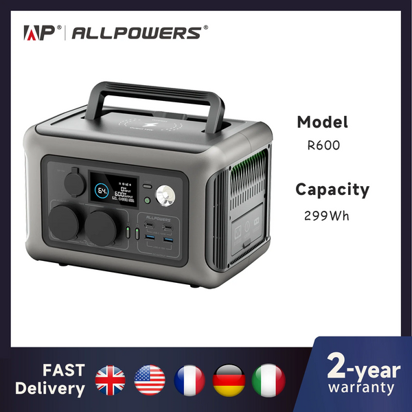 ALLPOWERS R600 Portable Power Station – 299Wh LiFePO4 Battery, 2×600W AC Outlets