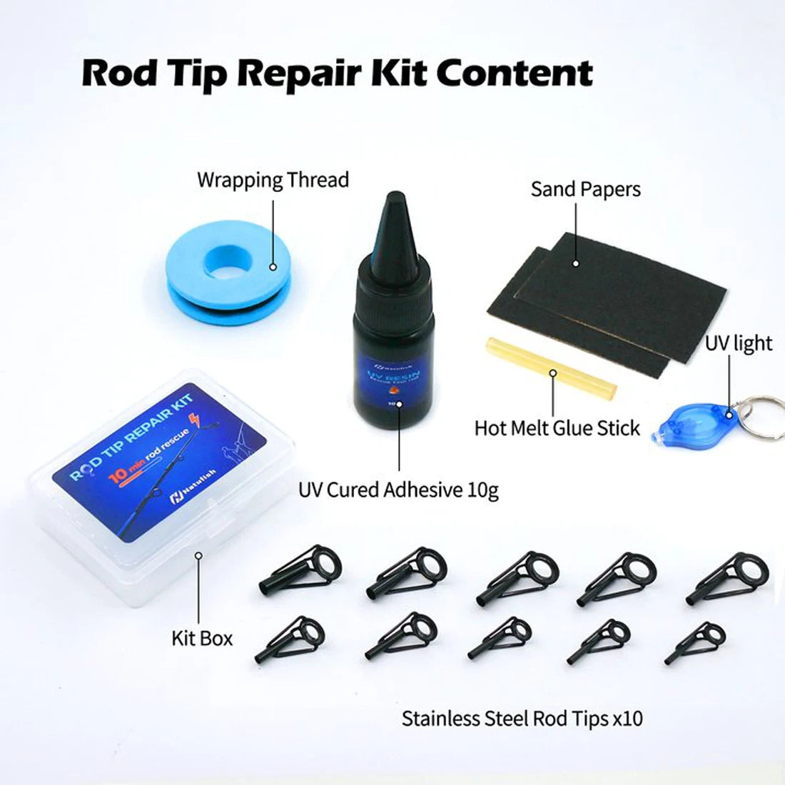 Fishing Rod Tips Repair Kit – 10pcs Replacement Guides