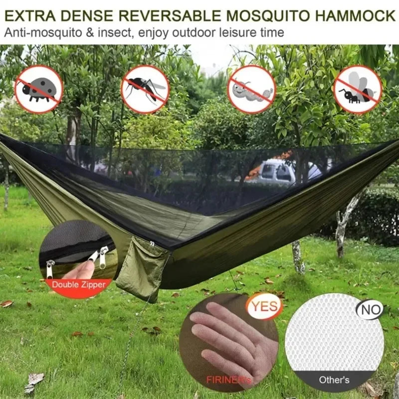 250x120cm Outdoor Hammock with Net – Lightweight Camping & Travel Parachute Fabric